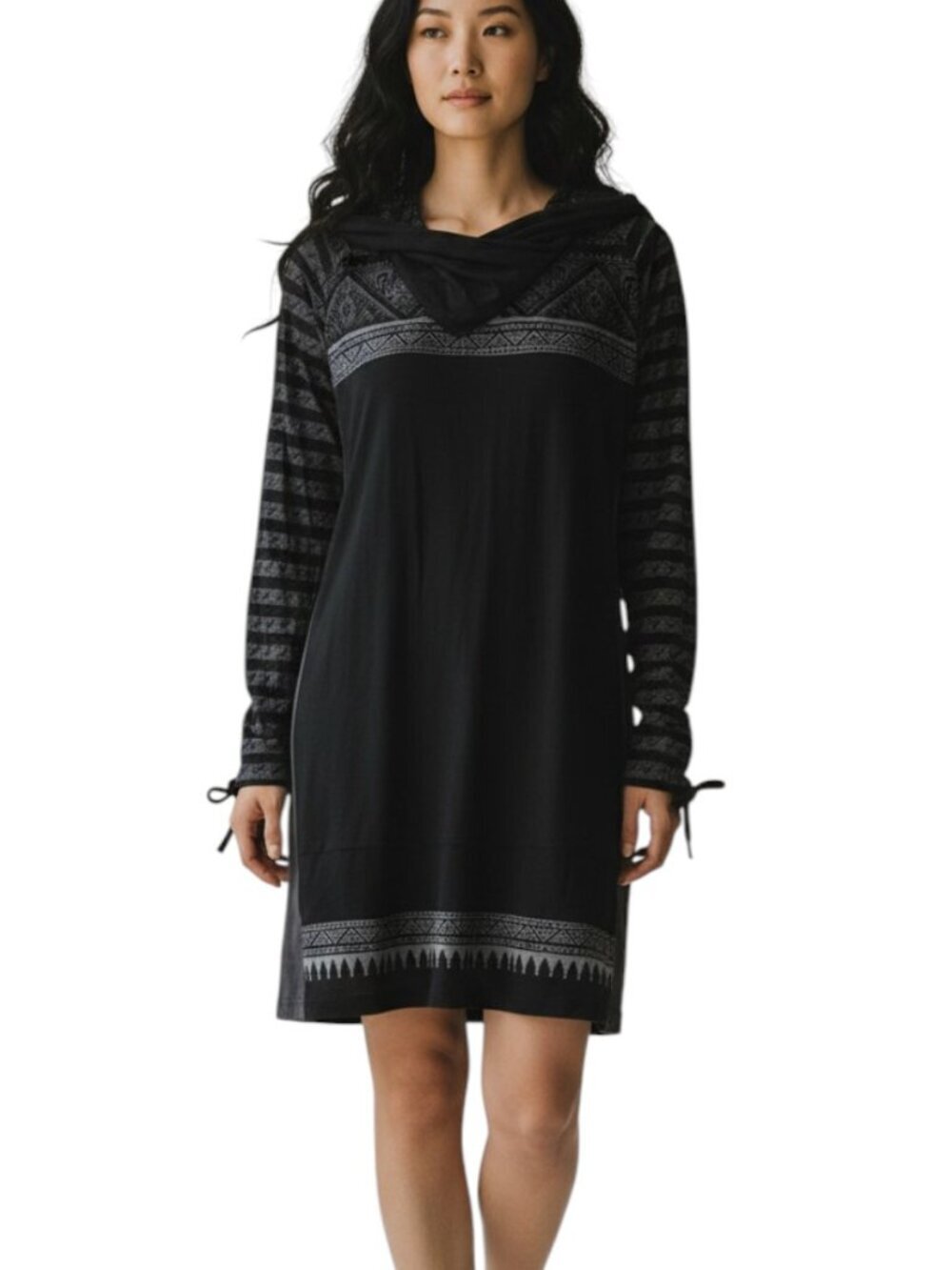 Leopard & Roses New Tunic Dress Ruched Sleeve Art To Wear Lagenlook Black Gray L